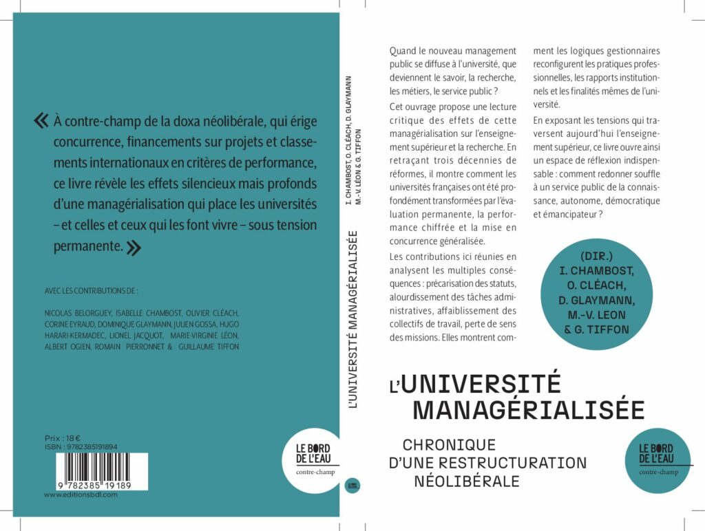 Couverture d’ouvrage : L’université managérialisée. Chronique d’une restructuration néolibérale